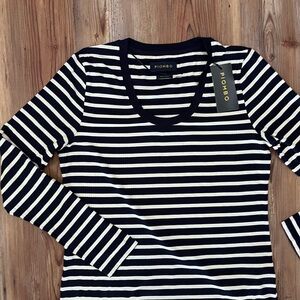 Piombo Navy and White Striped Scoop Neck Top Viscose